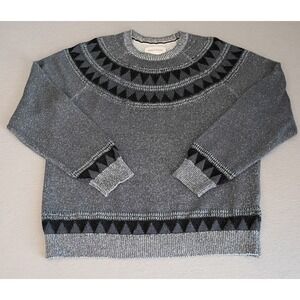 Sun & Stone Pullover Sweater Blue Geometric Large Preppy Grandpa Academic